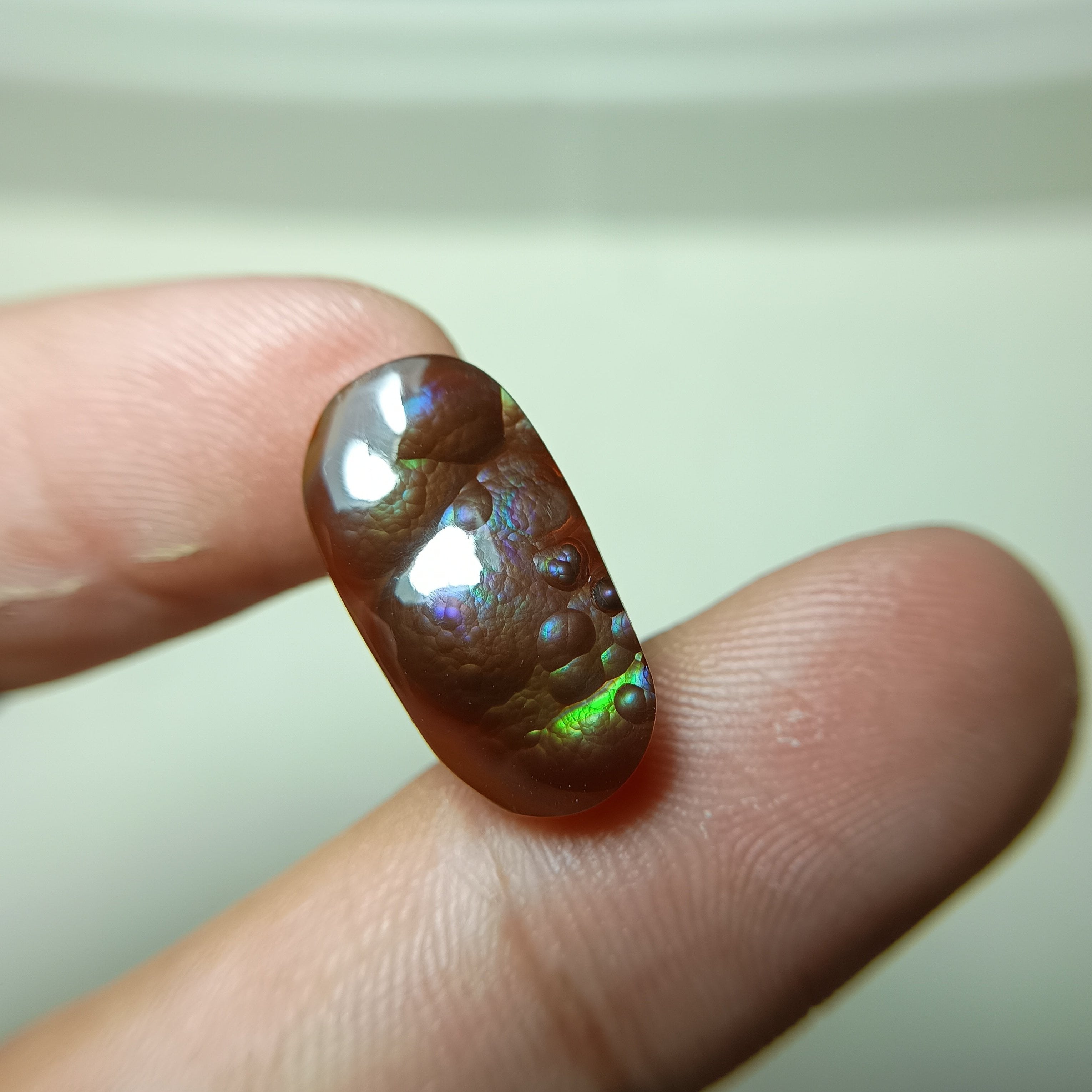 Rare Agate De Feugo -  Rare Purple Green Fire Agate Oval Shape