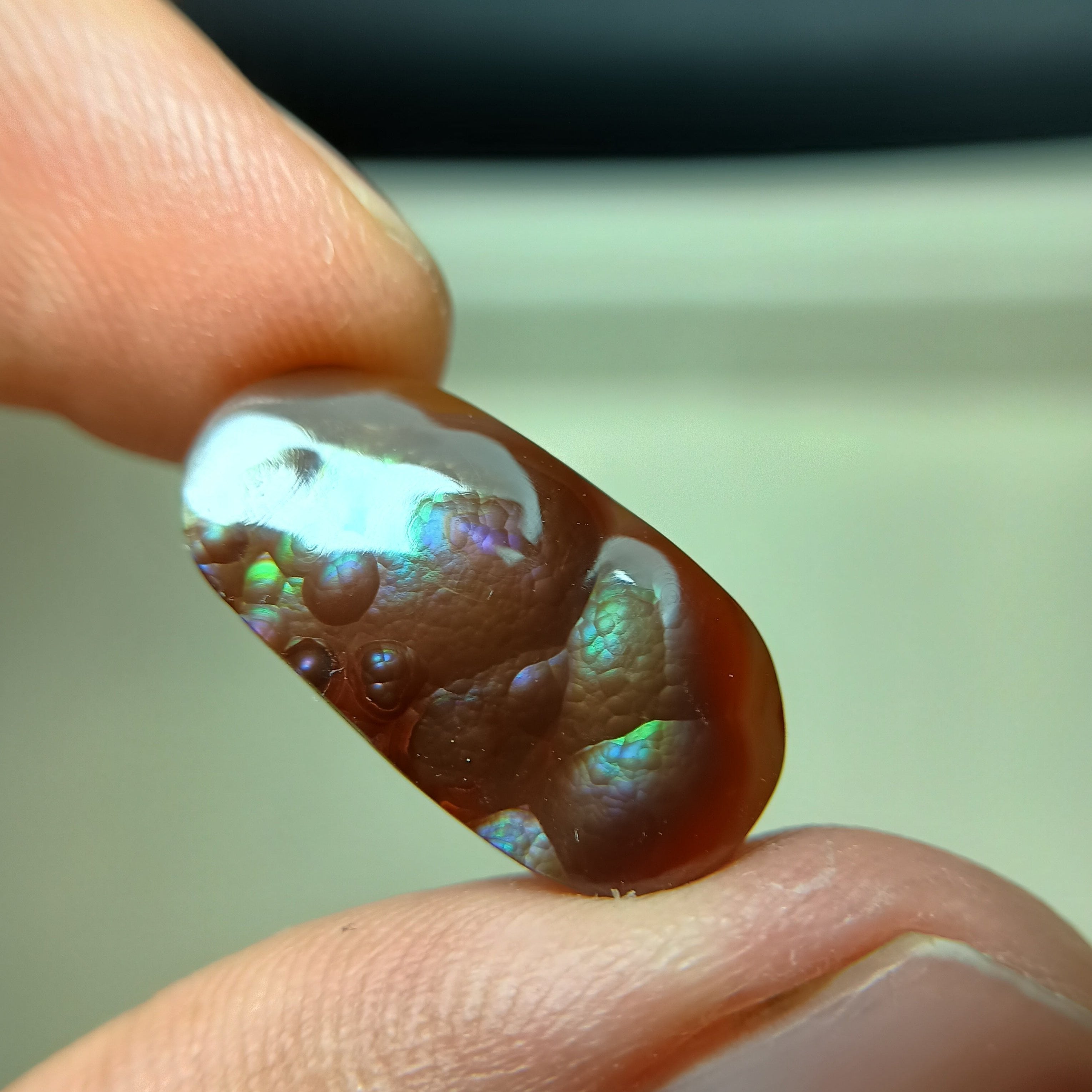 Rare Agate De Feugo -  Rare Purple Green Fire Agate Oval Shape