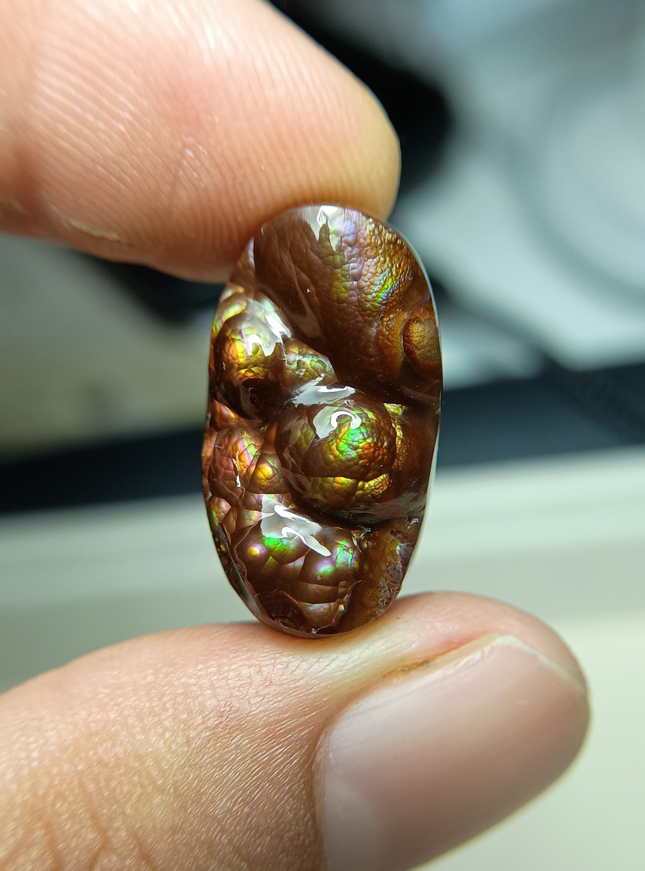 Rare Fire Agate Carving wiht Pink- Agate De Feugo