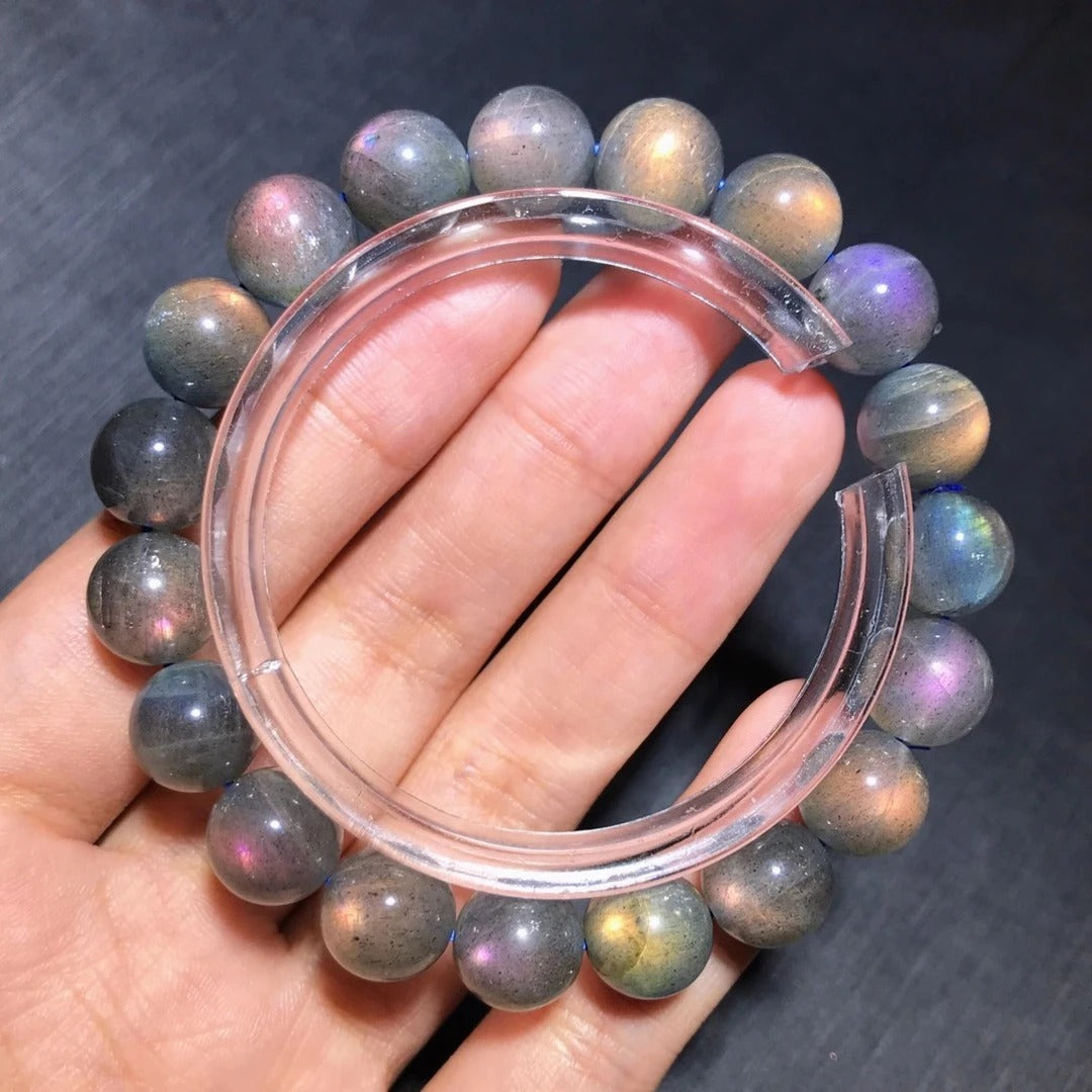 Natural Purple Labradorite Gemstone Bracelet, Bead Sizes 11mm