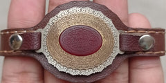 Vintage A+ Quality Yaman Carnelian Engraved Bracelet with Muslims' Holy Verses - Binded in Leather strap
