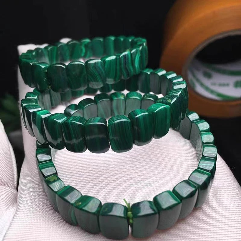 Natural Green Malachite Chrysocolla Gemstone Bracelet, Bead Size 11x9mm