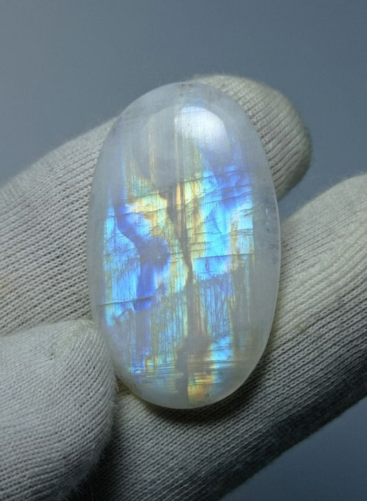 حجر القمر 23 قيراط للبيع - Adularia MoonStone - حجر القمر قوس قزح - حجر بخت شهر يونيو -32x19mm