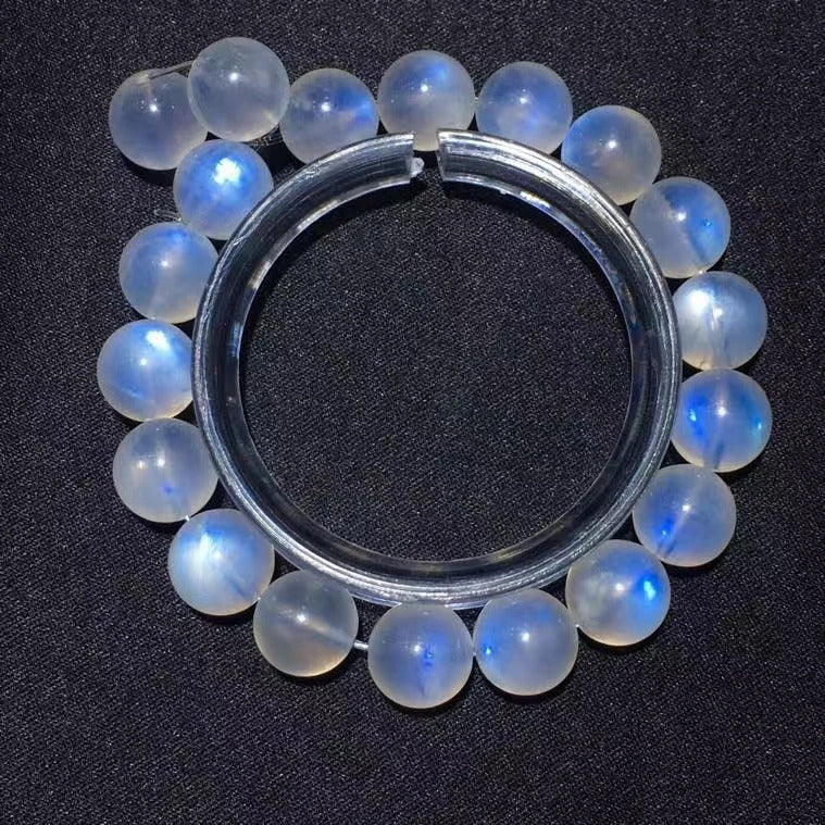 Natural Blue Light Moonstone Gemstone Bracelet, Bead Size 10.7mm