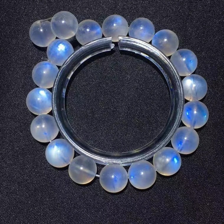 Natural Blue Light Moonstone Gemstone Bracelet, Bead Size 10.7mm