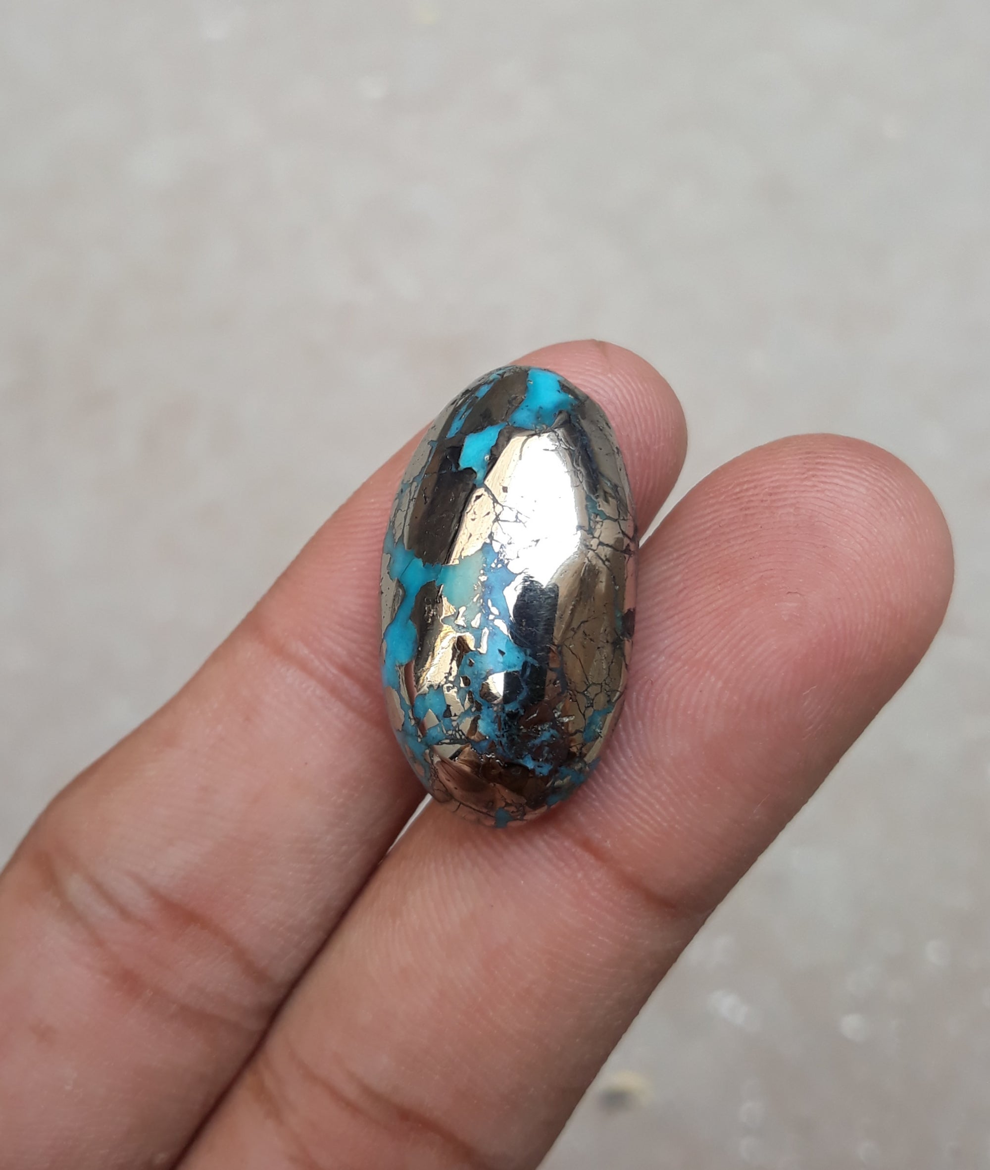 فيروز طبيعي معتمد مع البيريت - بلو ماتريكس تركواز - شاجري فيروزا-44.6Ct-27x16m