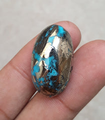 Natural Certified Turquoise with Pyrite - Blue Matrix Turquoise - Shajri Feroza-44.6Ct-27x16m