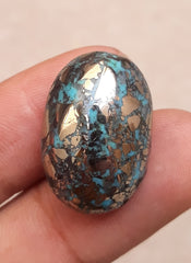 Natural Certified Turquoise with Pyrite - Blue Matrix Turquoise - Shajri Feroza-48.4Ct-22x17m