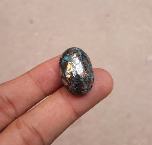 Natural Certified Turquoise with Pyrite - Blue Matrix Turquoise - Shajri Feroza-48.4Ct-22x17m