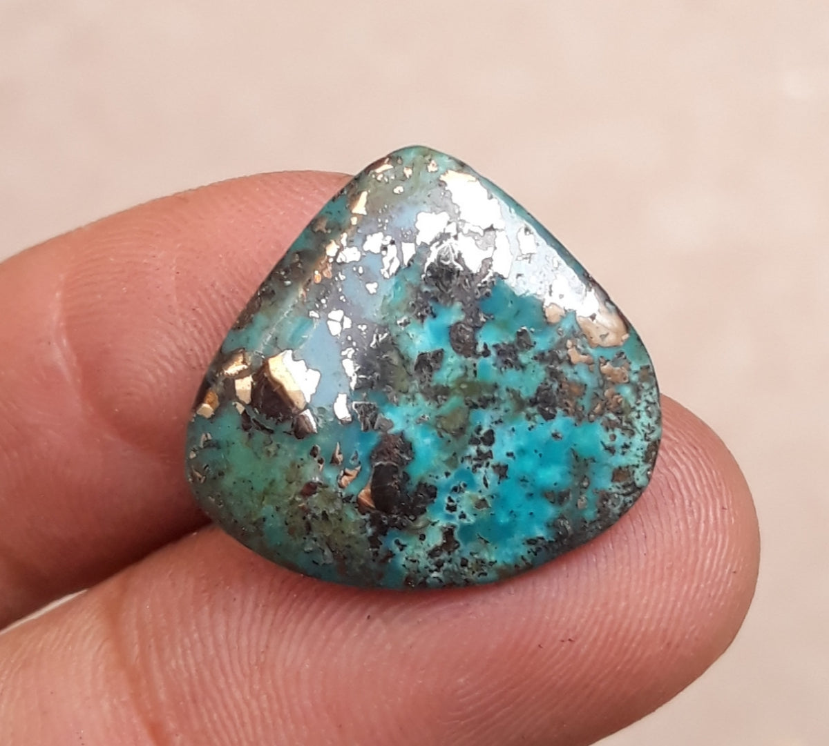 11.25ct Morenci Turquoise - Natural Certified Turquoise with Pyrite - Blue Matrix Turquoise - Shajri Feroza - 20x21mm