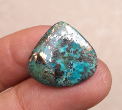 11.25ct Morenci Turquoise - Natural Certified Turquoise with Pyrite - Blue Matrix Turquoise - Shajri Feroza - 20x21mm