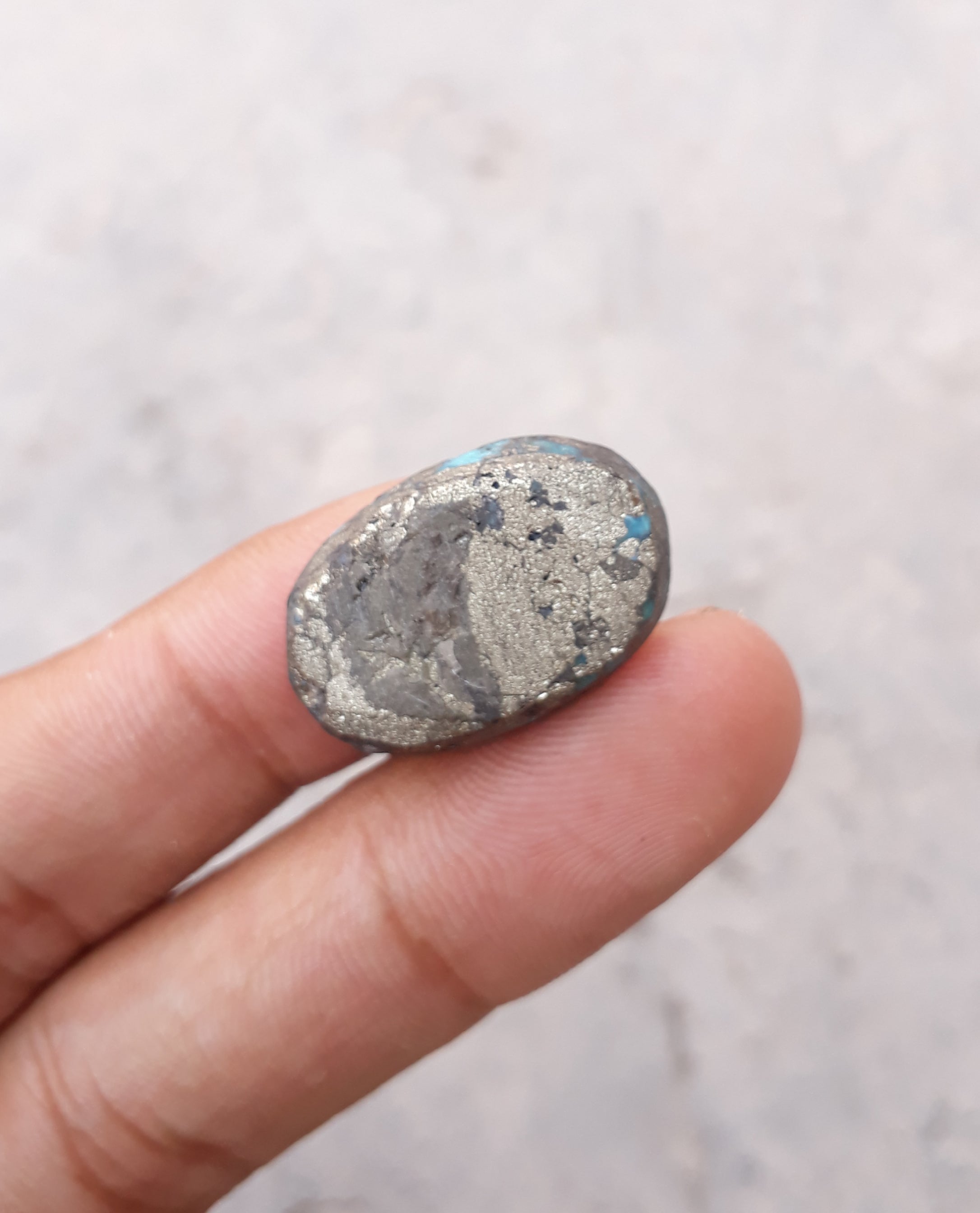 Natural Certified Turquoise with Pyrite - Blue Matrix Turquoise - Shajri Feroza-22.5ct-25x17mm
