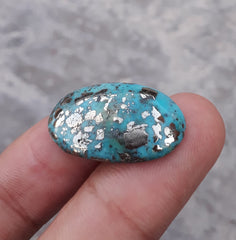 22.1ct Morenci Turquoise - Natural Certified Turquoise with Pyrite - Blue Matrix Turquoise - Shajri Feroza - 27x16mm
