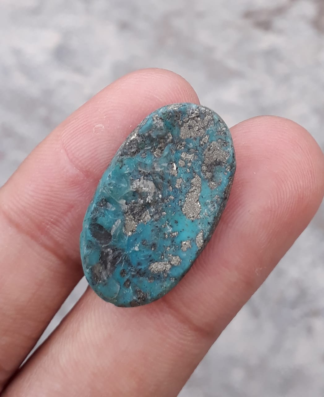 22.1ct Morenci Turquoise - Natural Certified Turquoise with Pyrite - Blue Matrix Turquoise - Shajri Feroza - 27x16mm