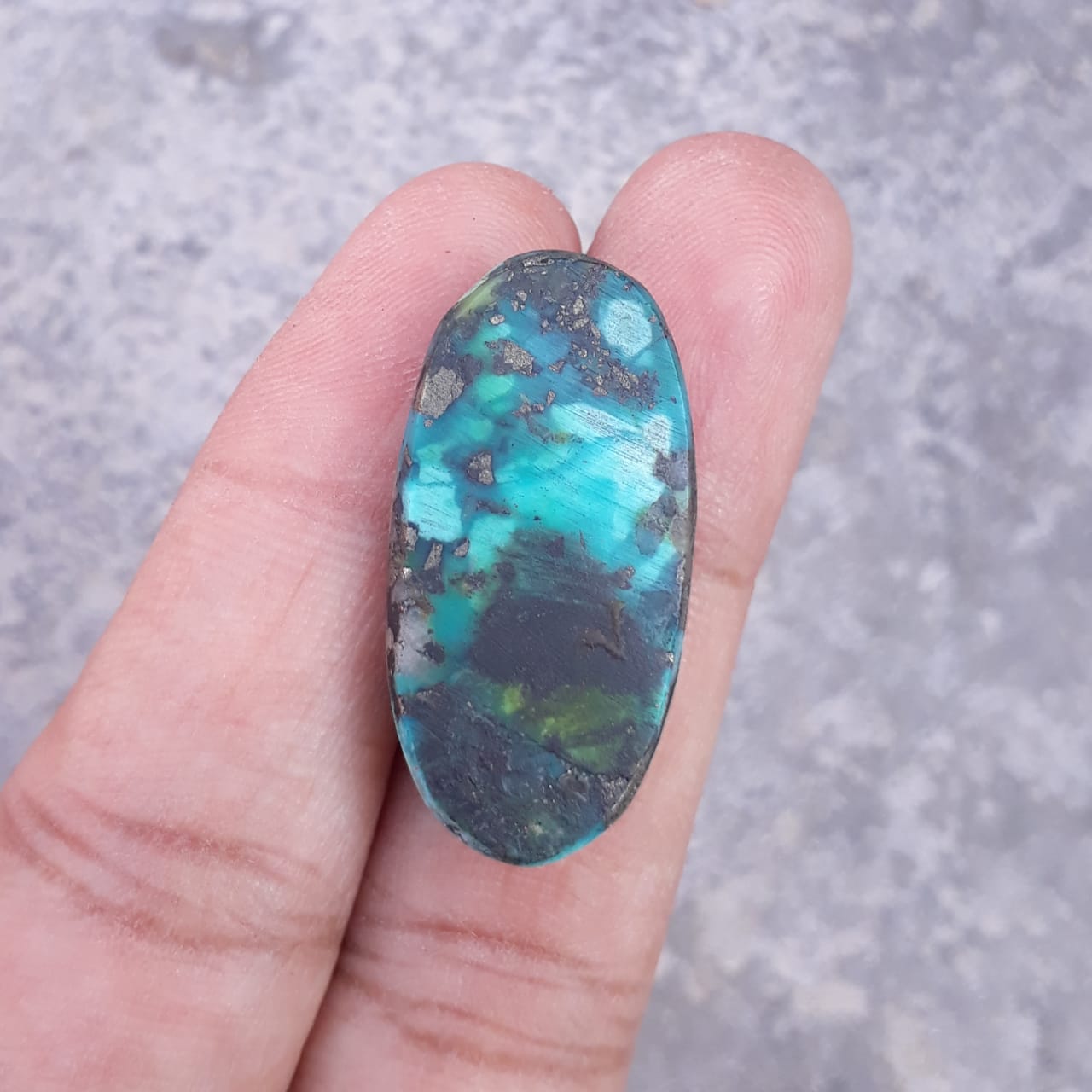 Natural Certified Turquoise with Pyrite - Blue Matrix Turquoise - Shajri Feroza-22.2Ct-31x16mm