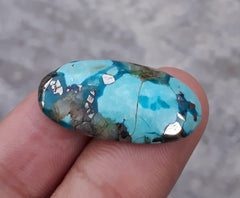 Natural Certified Turquoise with Pyrite - Blue Matrix Turquoise - Shajri Feroza-22.2Ct-31x16mm