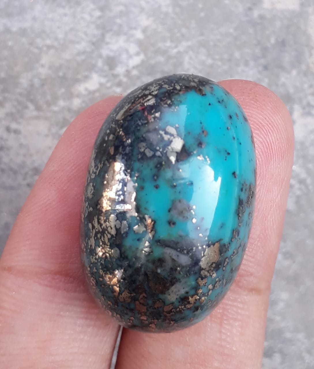 Natural Certified Turquoise with Pyrite - Blue Matrix Turquoise - Shajri Feroza-56.6Ct-29x19mm
