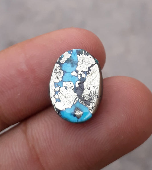 11.2ct Pyrite Turquoise with Pyrit - Shajri Feroza - 16x12mm