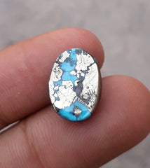 11.2ct Morenci Turquoise - Natural Certified Turquoise with Pyrite - Blue Matrix Turquoise - Shajri Feroza - 16x12mm