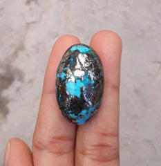 52.7ct Natural Certified Turquoise with Pyrite - Blue Matrix Turquoise - Shajri Feroza - 30x18mm