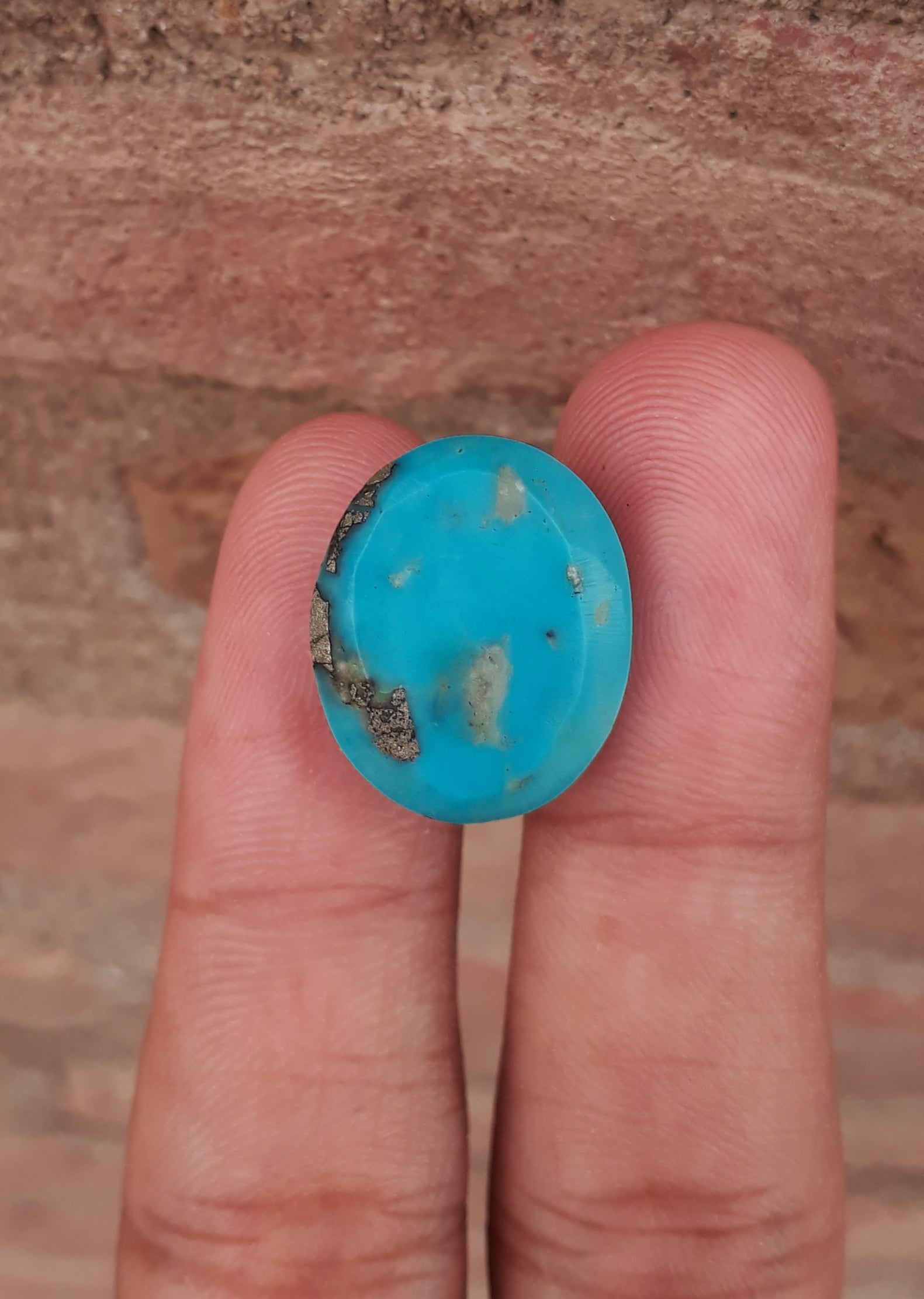 Natural Certified Turquoise with Pyrite - Blue Matrix Turquoise - Shajri Feroza-25.1Ct-20x17mm