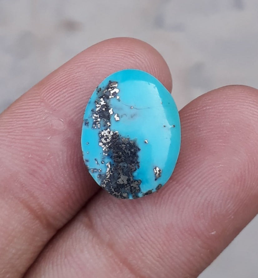 Natural Certified Turquoise with Pyrite - Blue Matrix Turquoise - Shajri Feroza-9Ct-16x13mm