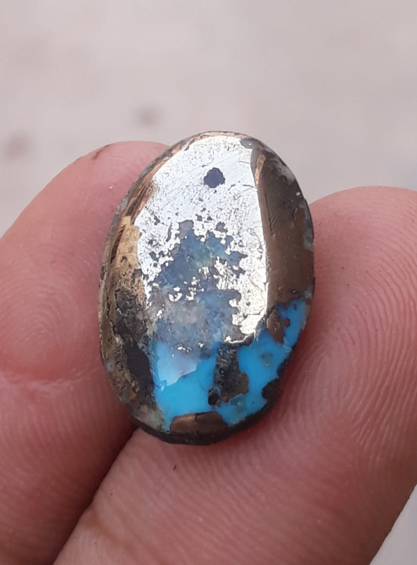 13.6ct Morenci Turquoise - Natural Certified Turquoise with Pyrite - Blue Matrix Turquoise - Shajri Feroza - 19x13mm