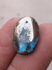 13.6ct Morenci Turquoise - Natural Certified Turquoise with Pyrite - Blue Matrix Turquoise - Shajri Feroza - 19x13mm