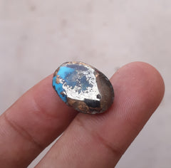 13.6ct Morenci Turquoise - Natural Certified Turquoise with Pyrite - Blue Matrix Turquoise - Shajri Feroza - 19x13mm