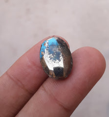 13.6ct Morenci Turquoise - Natural Certified Turquoise with Pyrite - Blue Matrix Turquoise - Shajri Feroza - 19x13mm