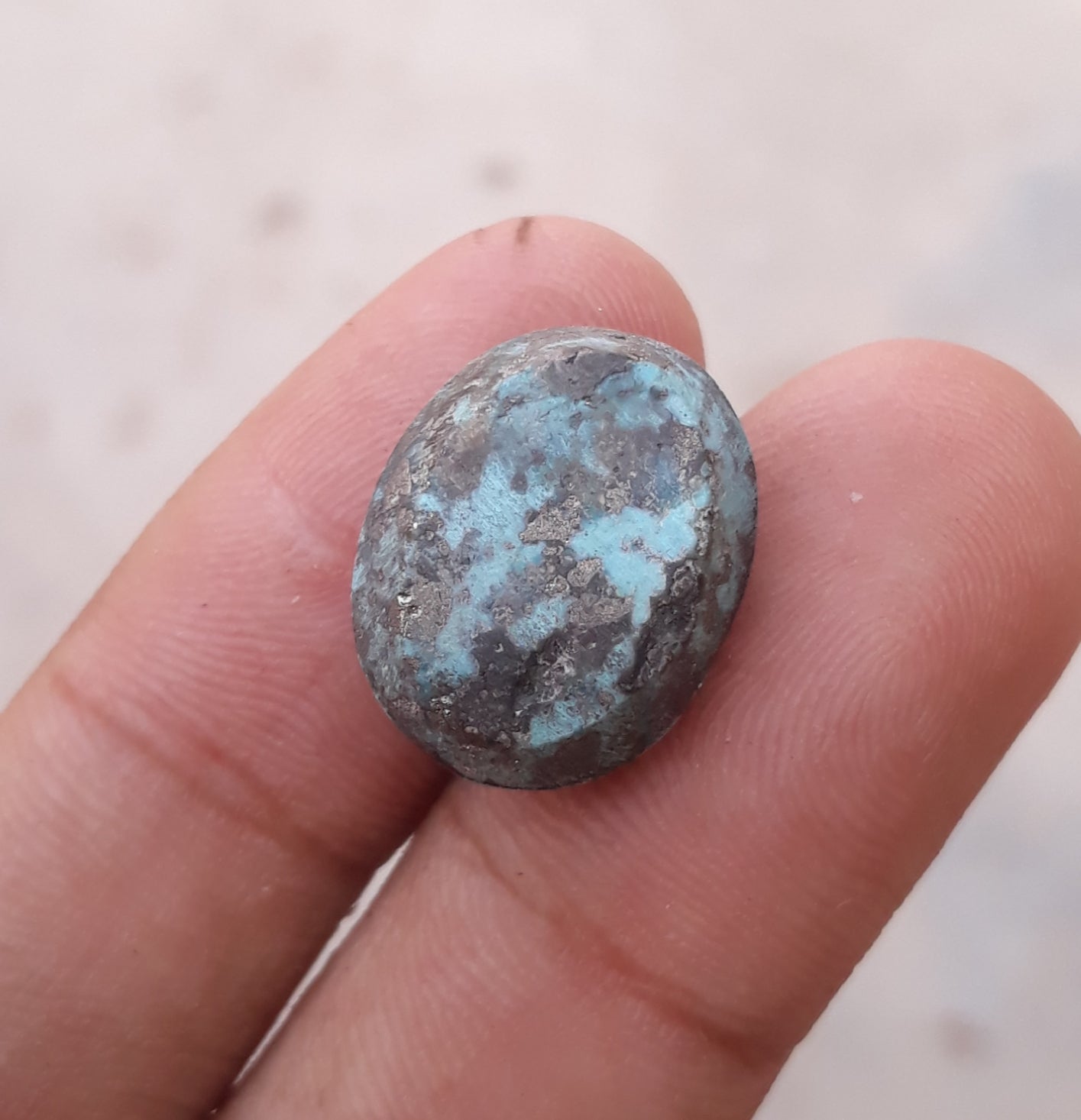 Natural Certified Turquoise with Pyrite - Blue Matrix Turquoise - Shajri Feroza-21.7Ct-18x14mm