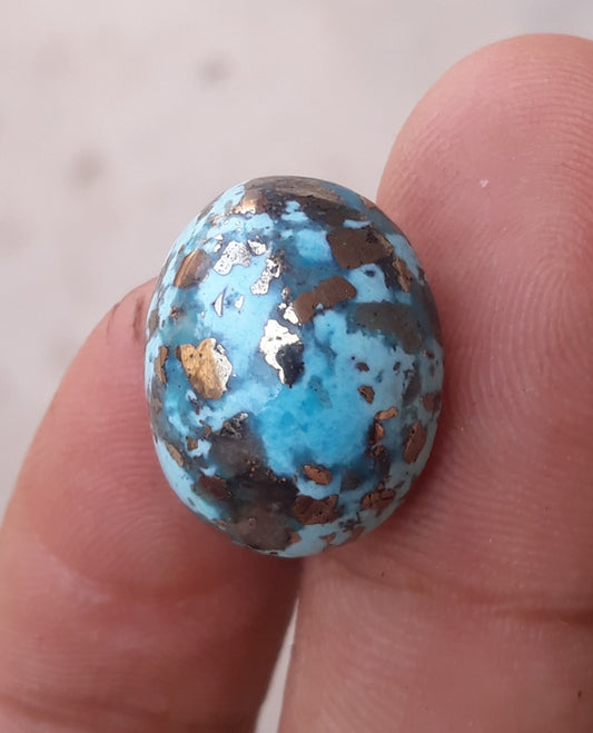 Natural Certified Turquoise with Pyrite - Blue Matrix Turquoise - Shajri Feroza-21.7Ct-18x14mm