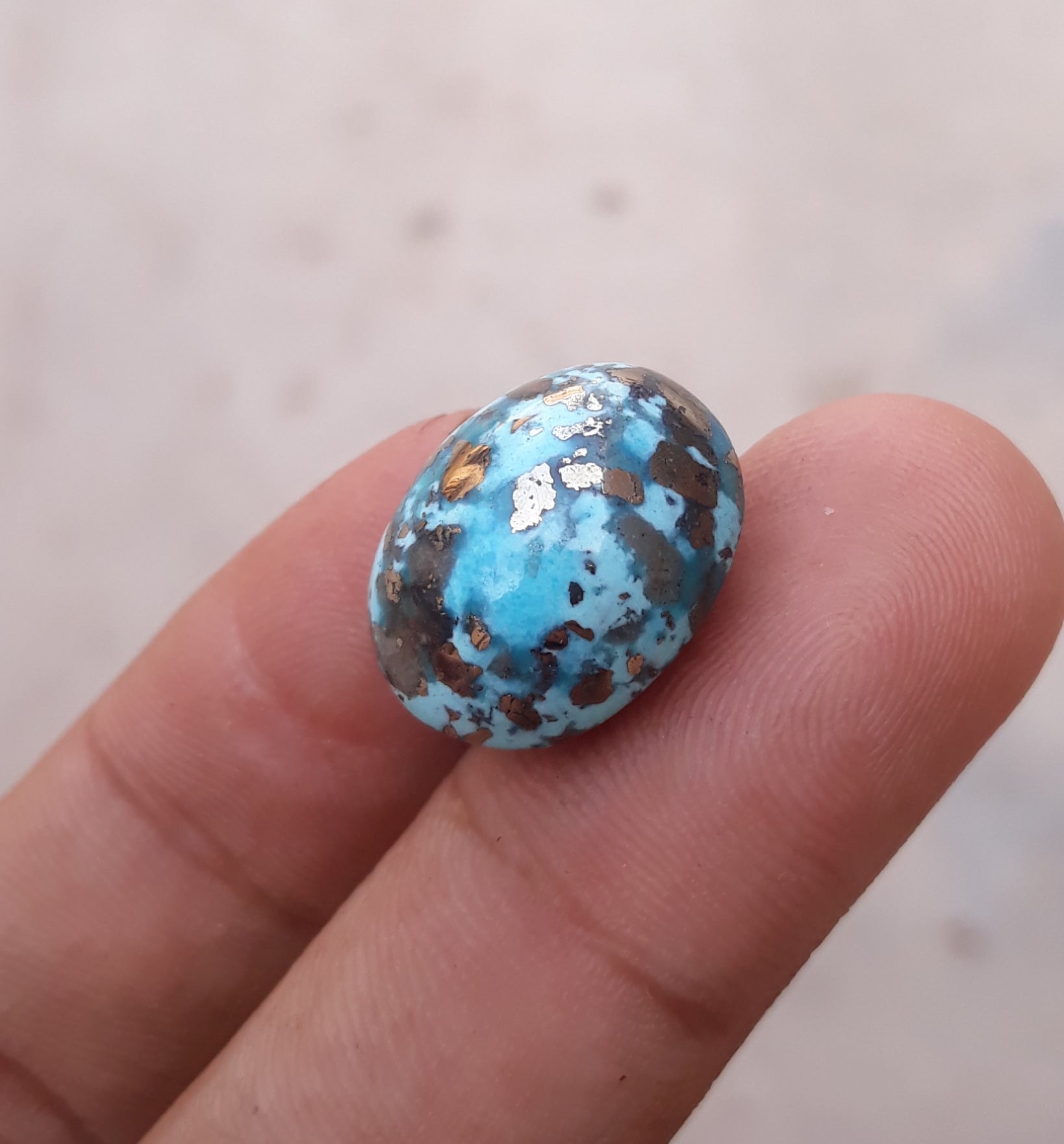 Natural Certified Turquoise with Pyrite - Blue Matrix Turquoise - Shajri Feroza-21.7Ct-18x14mm