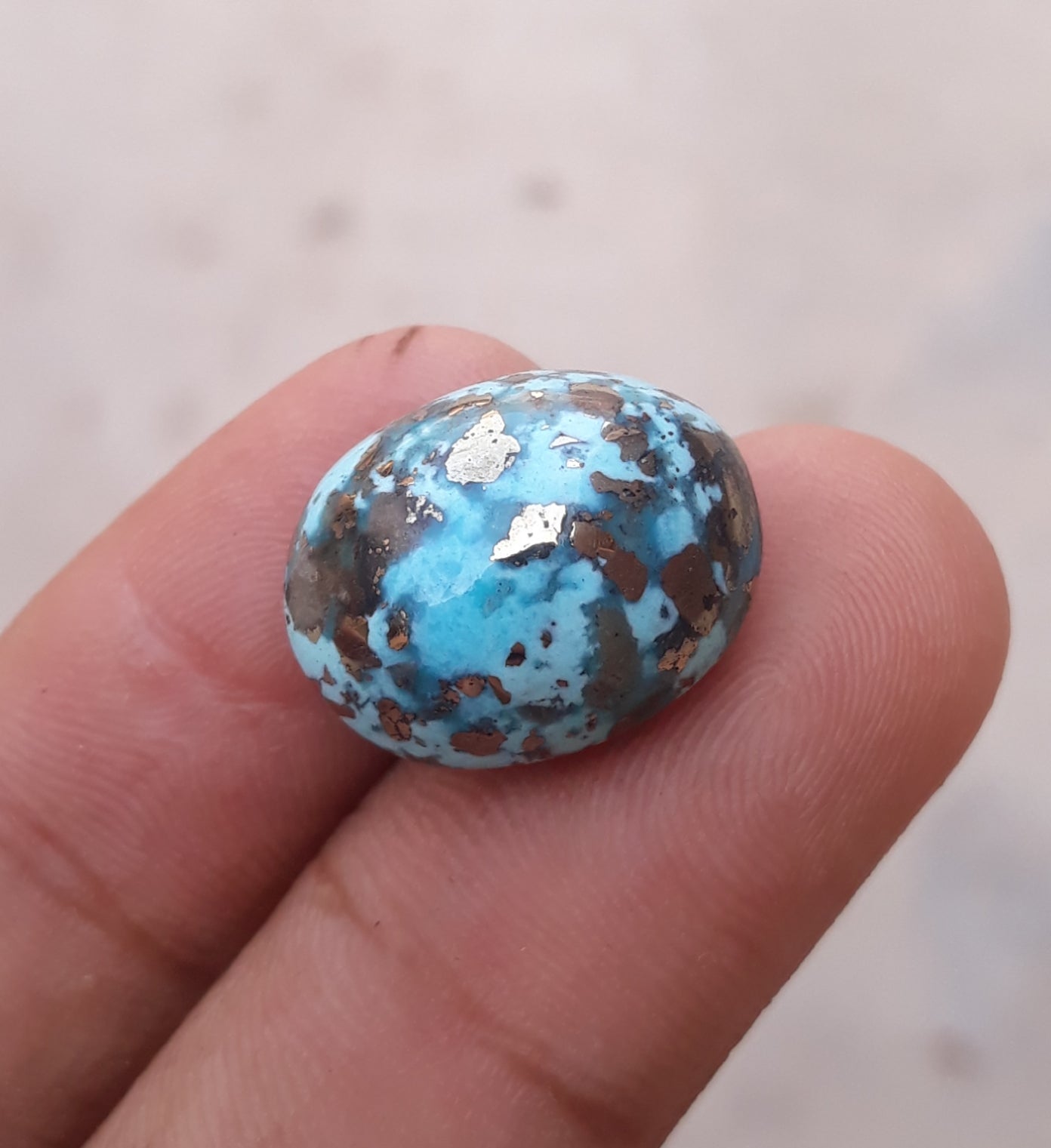 Natural Certified Turquoise with Pyrite - Blue Matrix Turquoise - Shajri Feroza-21.7Ct-18x14mm