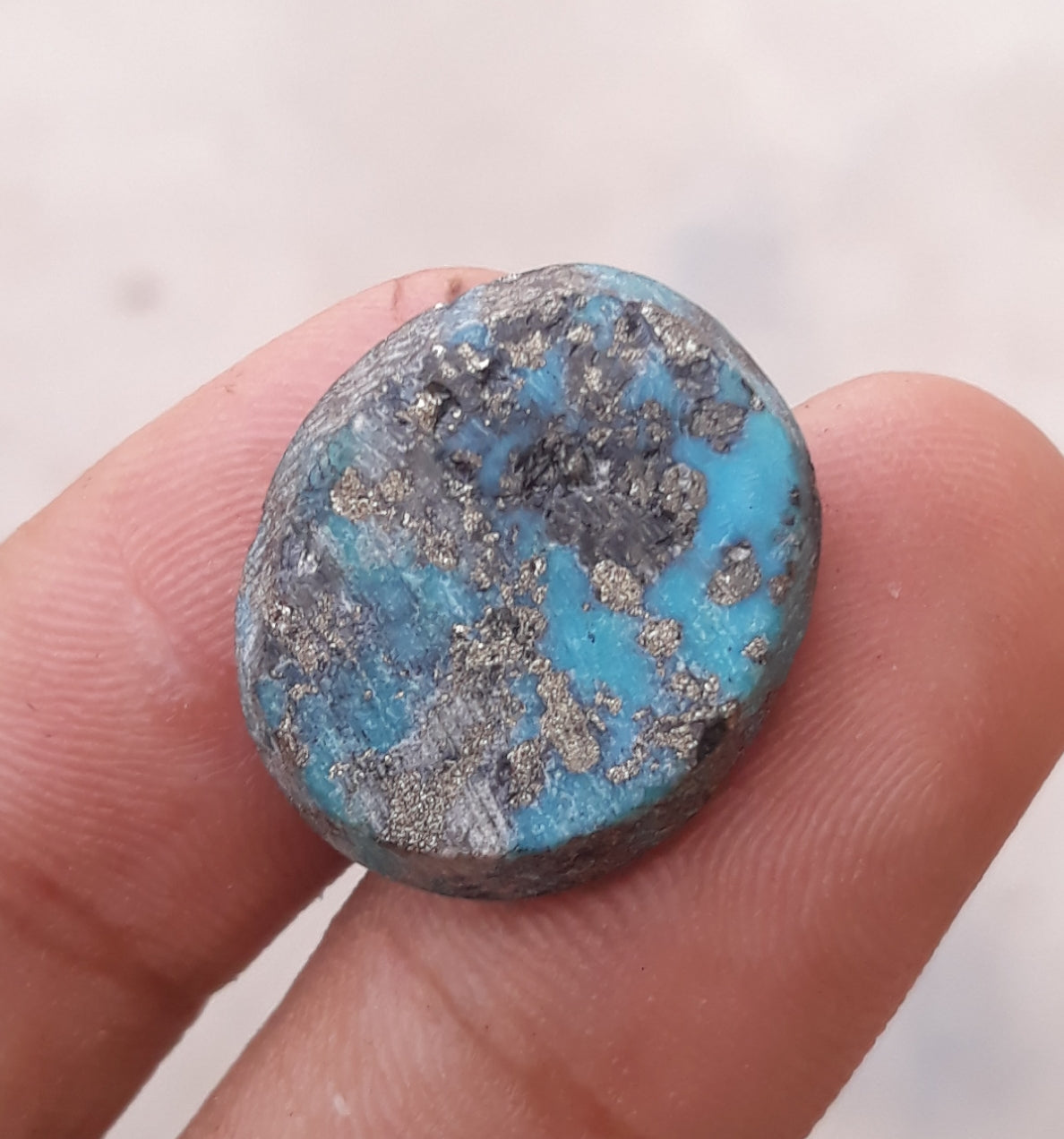 Natural Certified Turquoise with Pyrite - Blue Matrix Turquoise - Shajri Feroza-29.4Ct-22x18mm