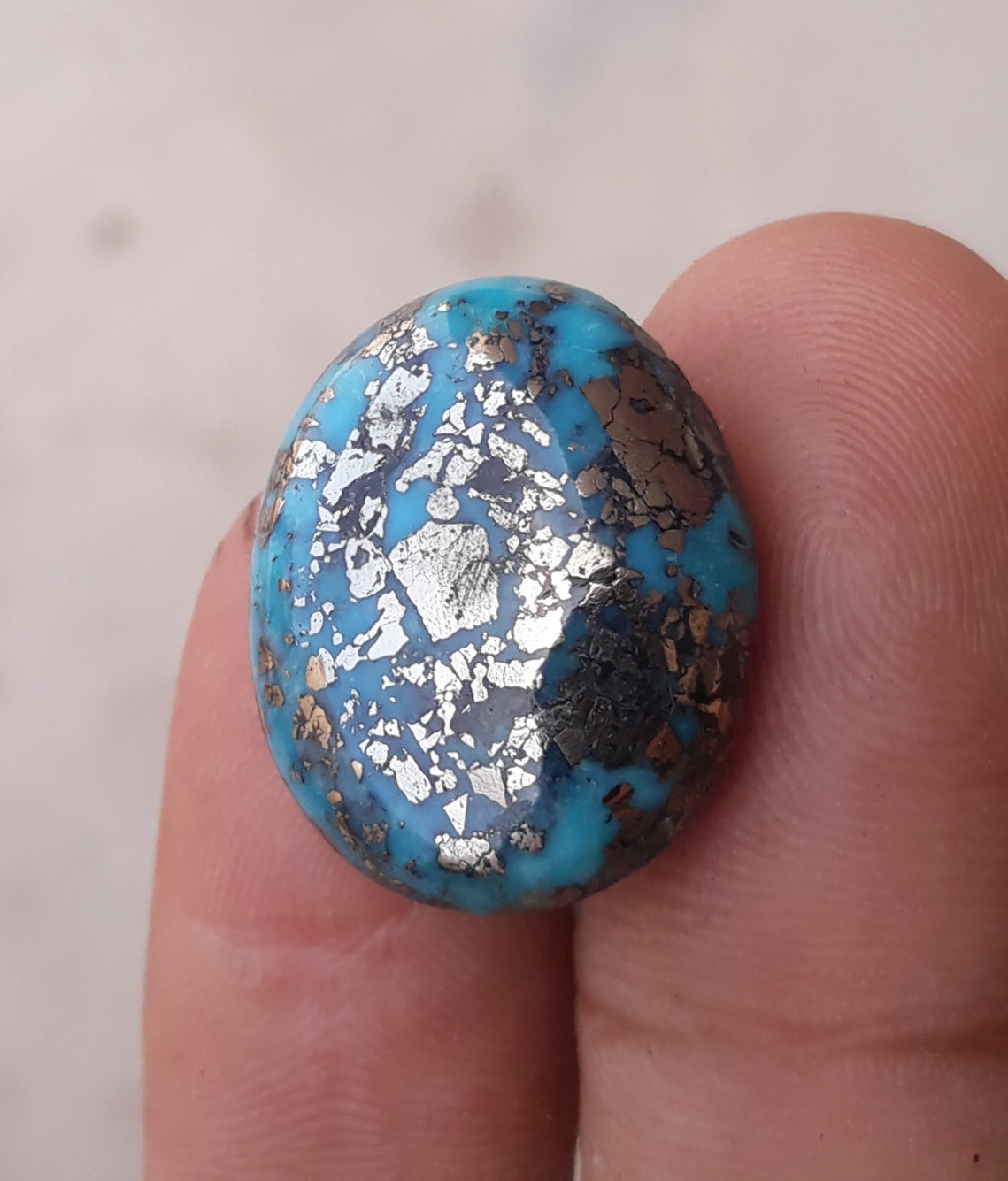 Natural Certified Turquoise with Pyrite - Blue Matrix Turquoise - Shajri Feroza-29.4Ct-22x18mm