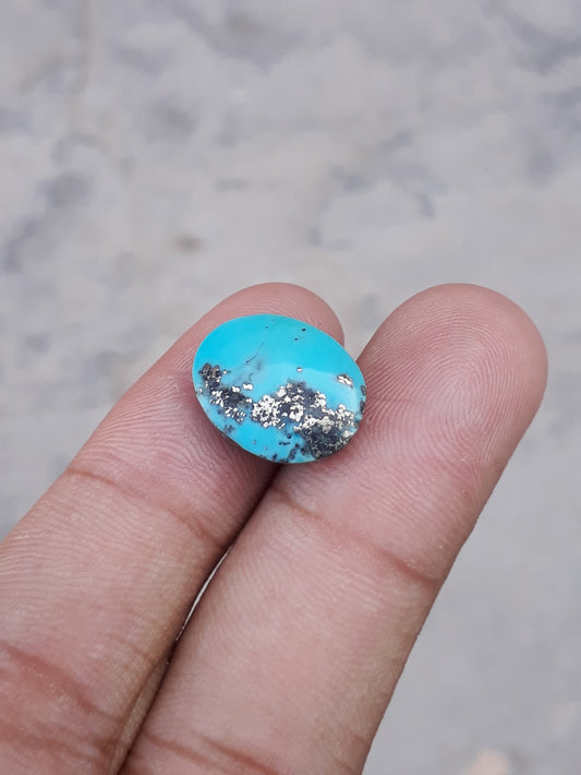 Natural Certified Turquoise with Pyrite - Blue Matrix Turquoise - Shajri Feroza-9Ct-16x13mm