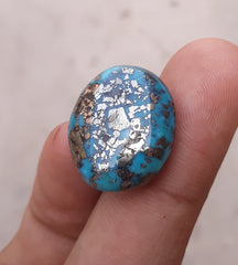 Natural Certified Turquoise with Pyrite - Blue Matrix Turquoise - Shajri Feroza-29.4Ct-22x18mm