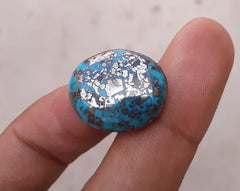 Natural Certified Turquoise with Pyrite - Blue Matrix Turquoise - Shajri Feroza-29.4Ct-22x18mm