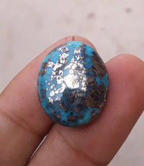 Natural Certified Turquoise with Pyrite - Blue Matrix Turquoise - Shajri Feroza-29.4Ct-22x18mm