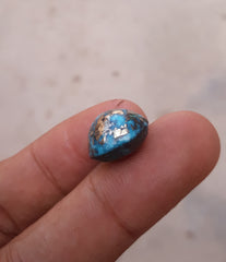 16.3ct Morenci Turquoise - Natural Certified Turquoise with Pyrite - Blue Matrix Turquoise - Shajri Feroza - 15x14mm