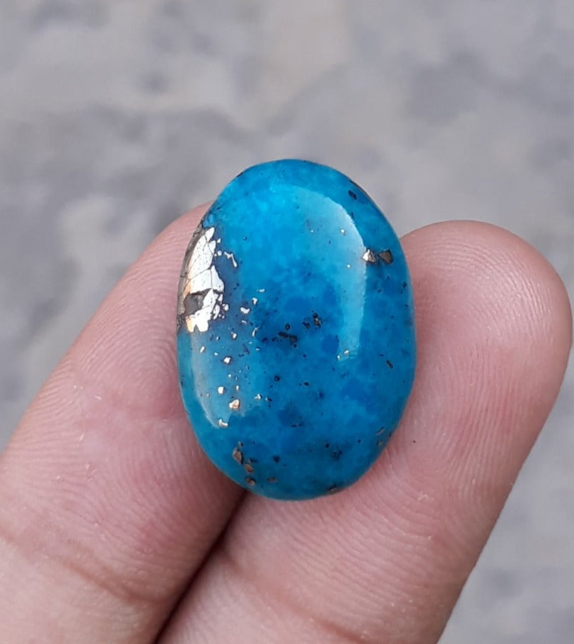 21.1ct Natural Certified Turquoise with Pyrite - Blue Matrix Turquoise - Shajri Feroza - 22x16mm