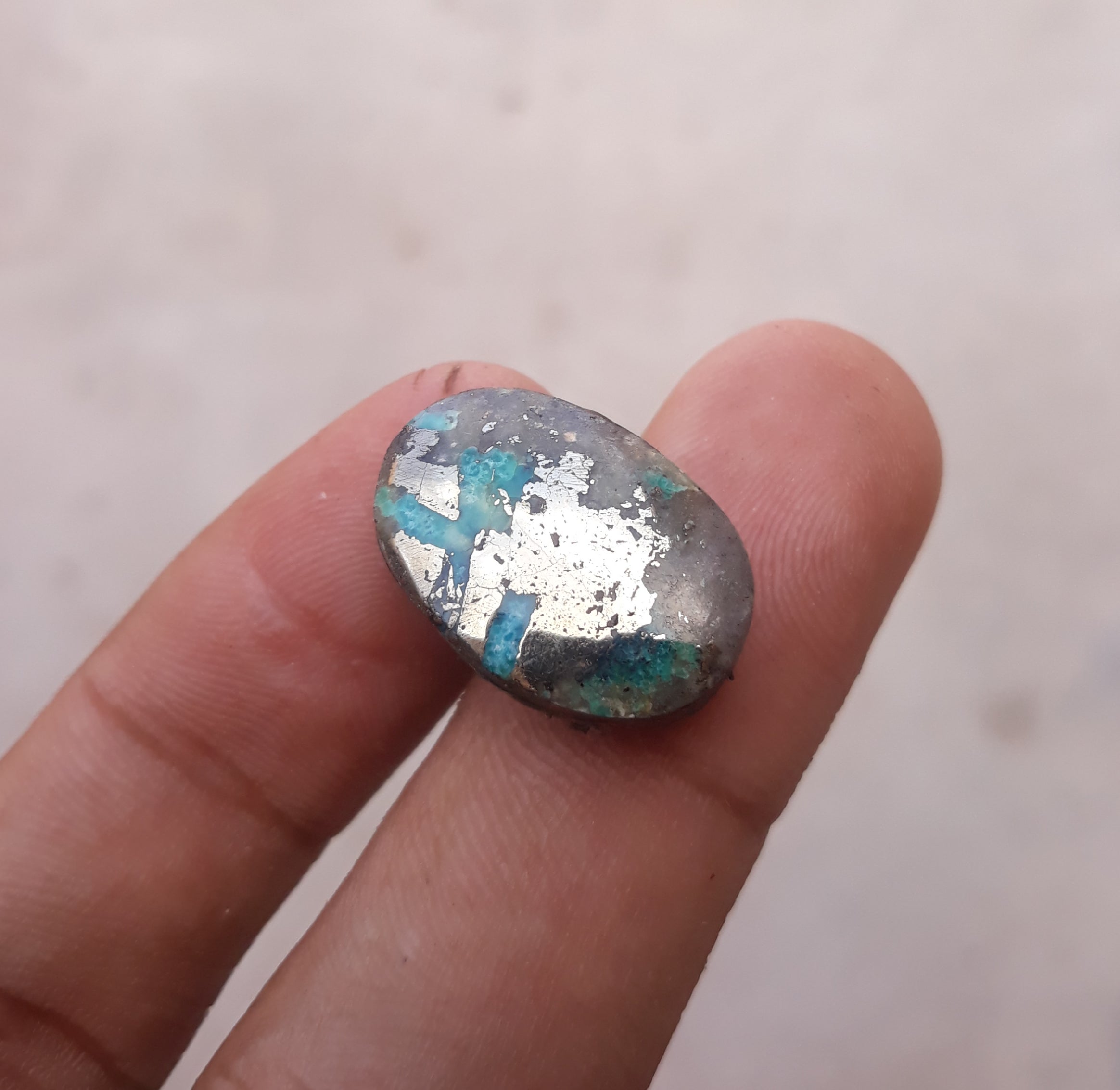 16.3ct Morenci Turquoise - Natural Certified Turquoise with Pyrite - Blue Matrix Turquoise - Shajri Feroza - 20x14mm