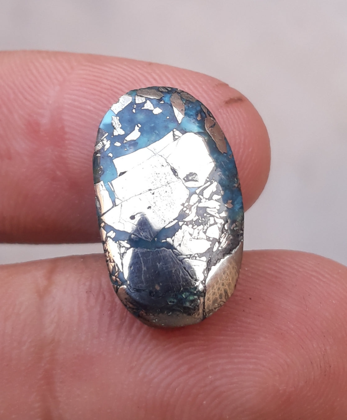 16ct Morenci Turquoise - Natural Certified Turquoise with Pyrite - Blue Matrix Turquoise - Shajri Feroza - 19x11mm