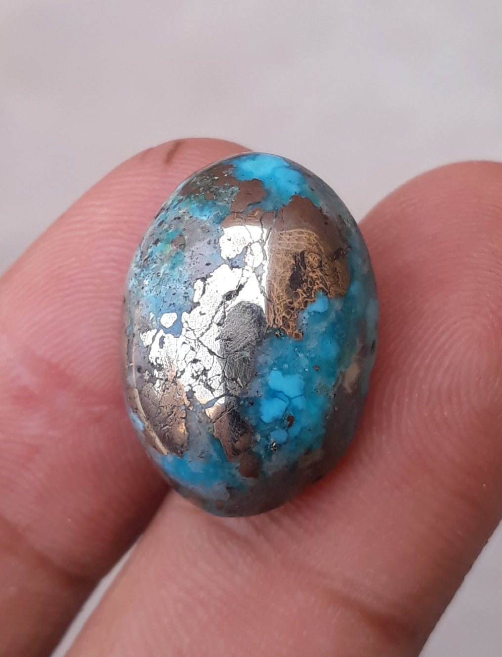 Natural Certified Turquoise with Pyrite - Blue Matrix Turquoise - Shajri Feroza-23Ct-20x15mm