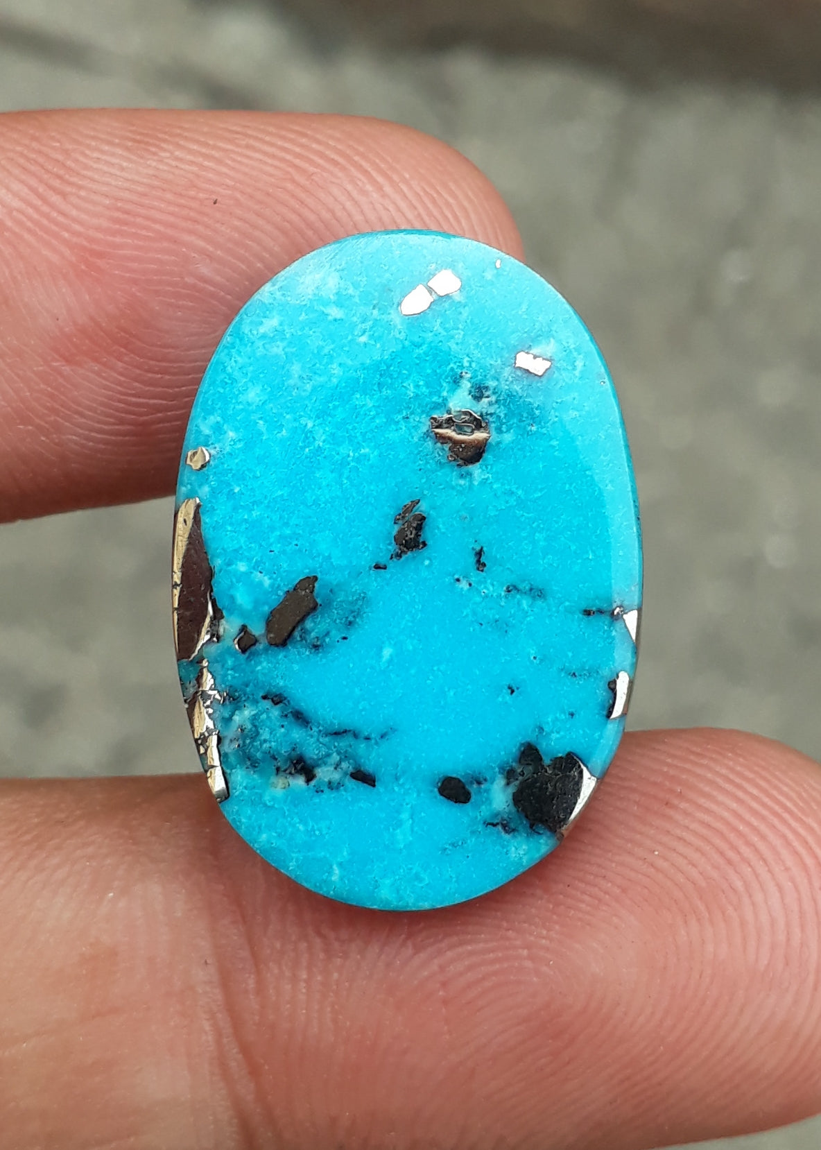 Natural Certified Turquoise with Pyrite - Blue Matrix Turquoise - Shajri Feroza-22.5Ct-26x18mm