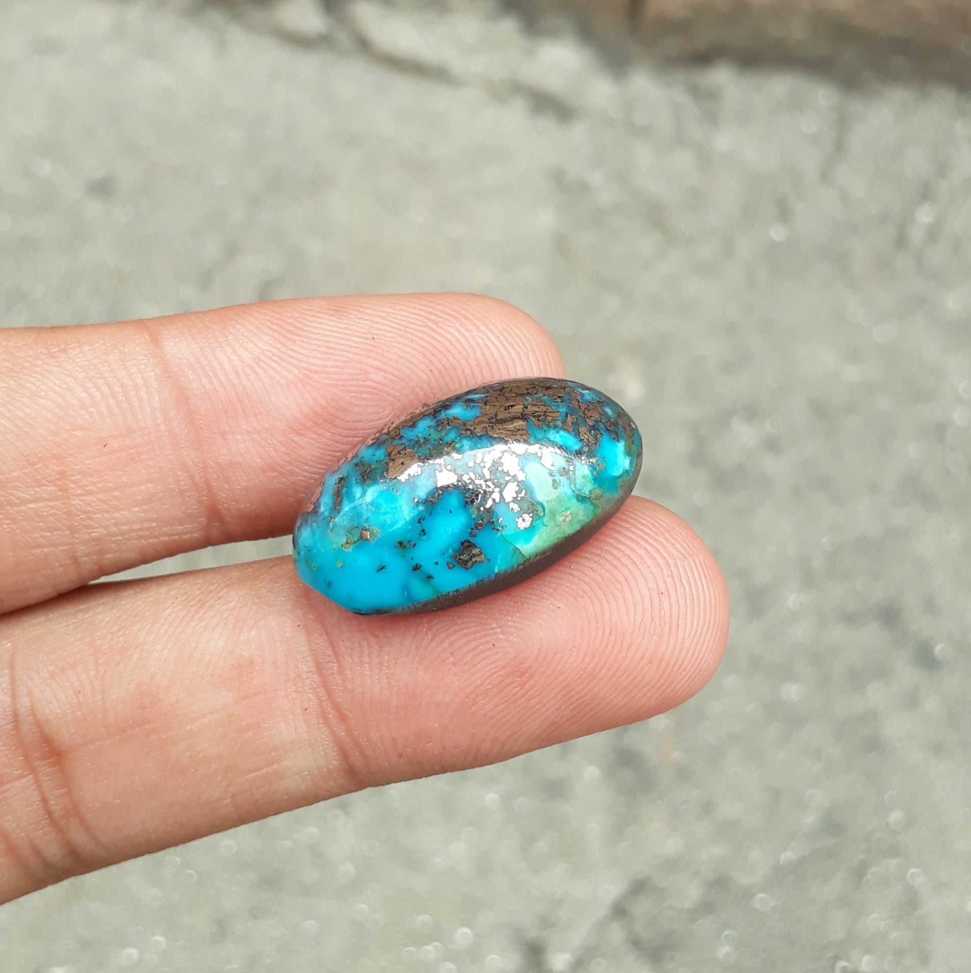 Natural Certified Turquoise with Pyrite - Blue Matrix Turquoise - Shajri Feroza-31.9Ct-24x15mm