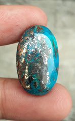 Natural Certified Turquoise with Pyrite - Blue Matrix Turquoise - Shajri Feroza-28.1Ct-27x17mm