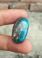 Natural Certified Turquoise with Pyrite - Blue Matrix Turquoise - Shajri Feroza-28.1Ct-27x17mm