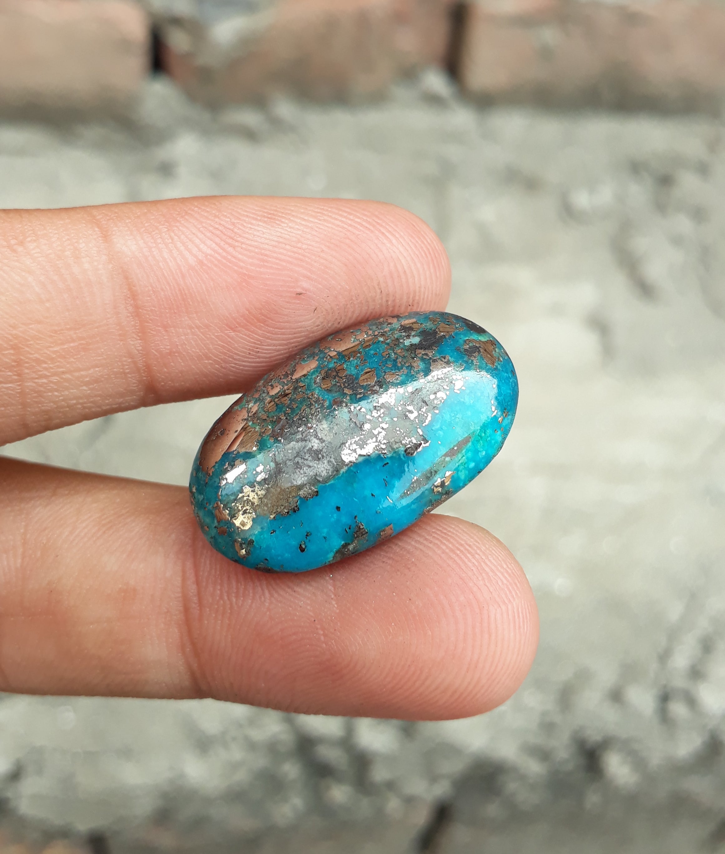 Natural Certified Turquoise with Pyrite - Blue Matrix Turquoise - Shajri Feroza-28.1Ct-27x17mm